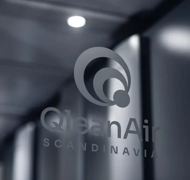 QleanAir logo on glass