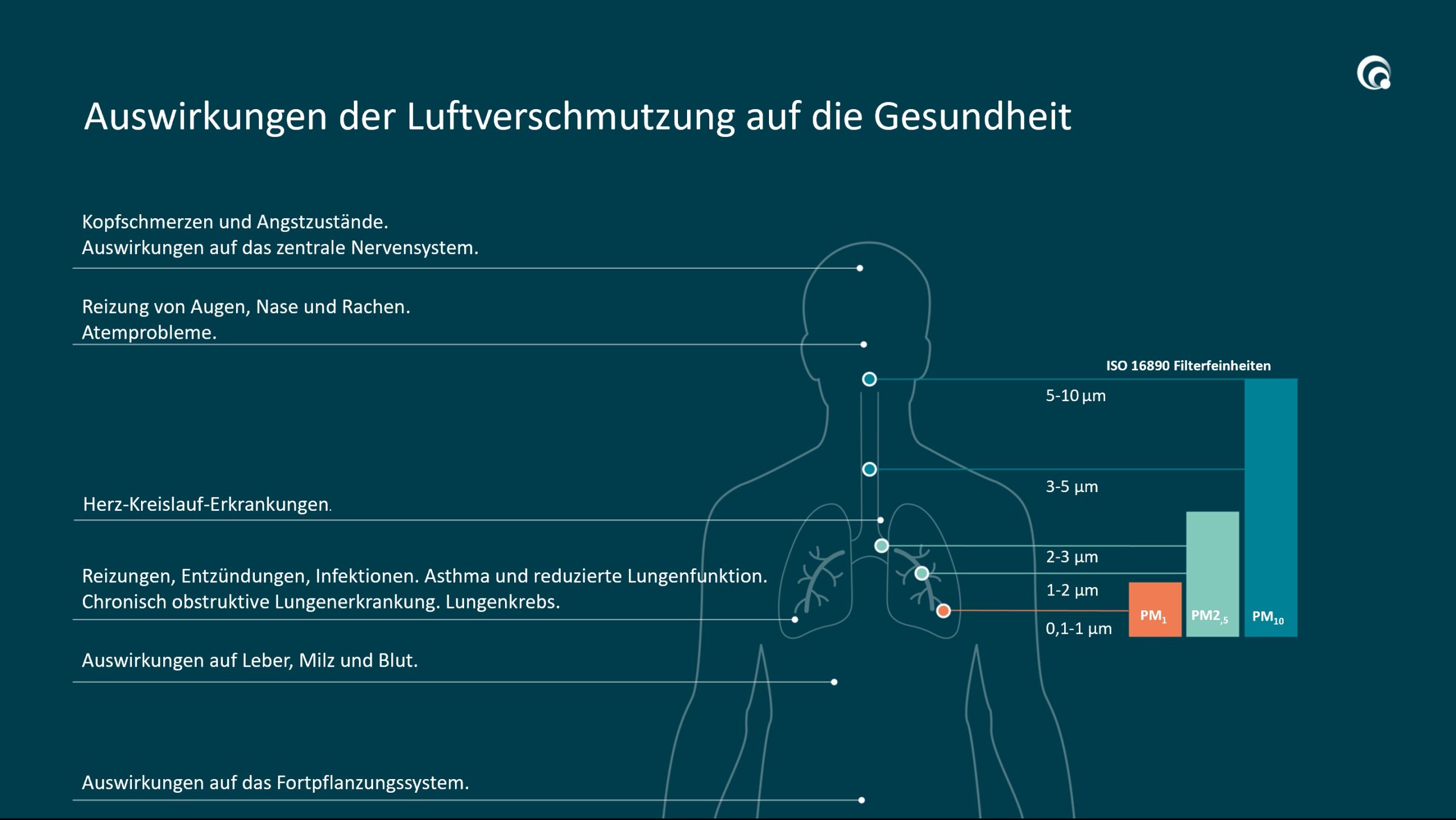 Graphic showing the effects of poor air quality for health